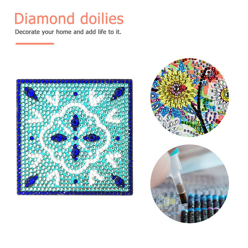 5D DIY Diamond Painting Kit Coaster Ceramics Insulation Cartoon Pad (Blue)