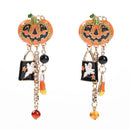 Orange Enamel Crystal Halloween Pumpkin Hanging Earrings*
