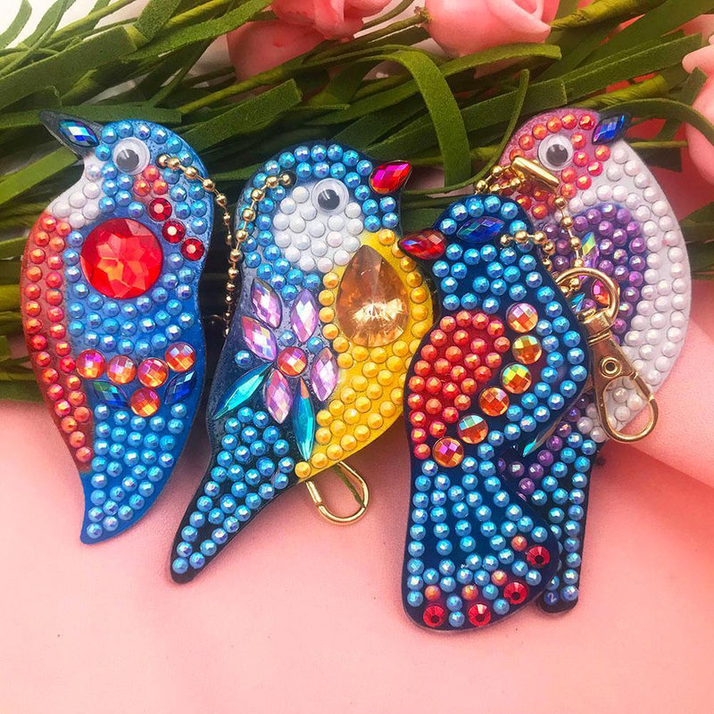 4pcs DIY Full Drill Special Shaped Diamond Painting Birds Keychains Pendant Gift