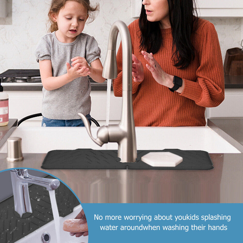 Faucet Absorbent Mat Sink Splash Guard Drying Pads for Kitchen RV (Black) Newly