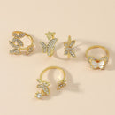 1set Korean Rhinestone Butterfly Ring Simple Lady Opening Finger Rings Jewe