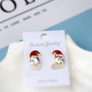 Christmas Snowman Hat Earrings Zircon Diamond Ear Studs Women Jewelry Gift