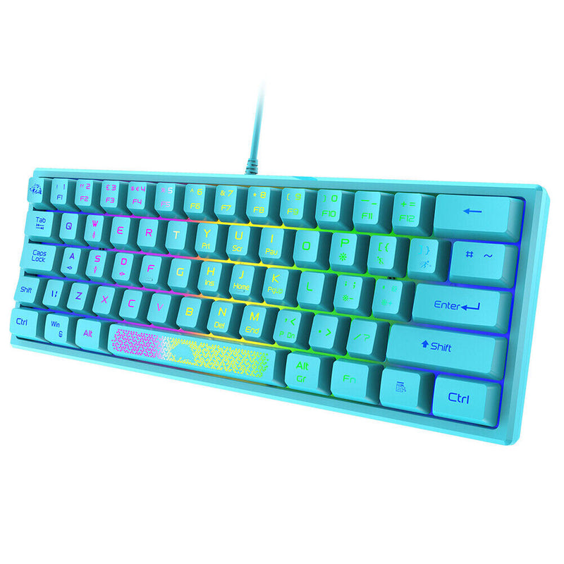 K61 RGB Wired Keyboard 60 Percent 62 Keys Ergonomic Gaming Keyboard (Blue)