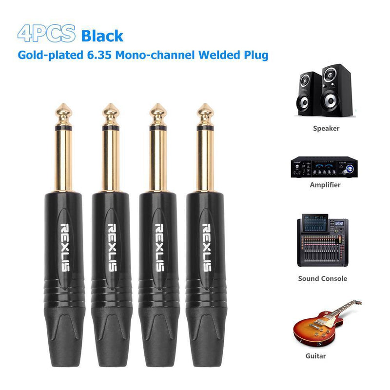 4pcs 6.35mm Male Monaural Audio Cable Connector Welding Plug Tail w/PVC Buf