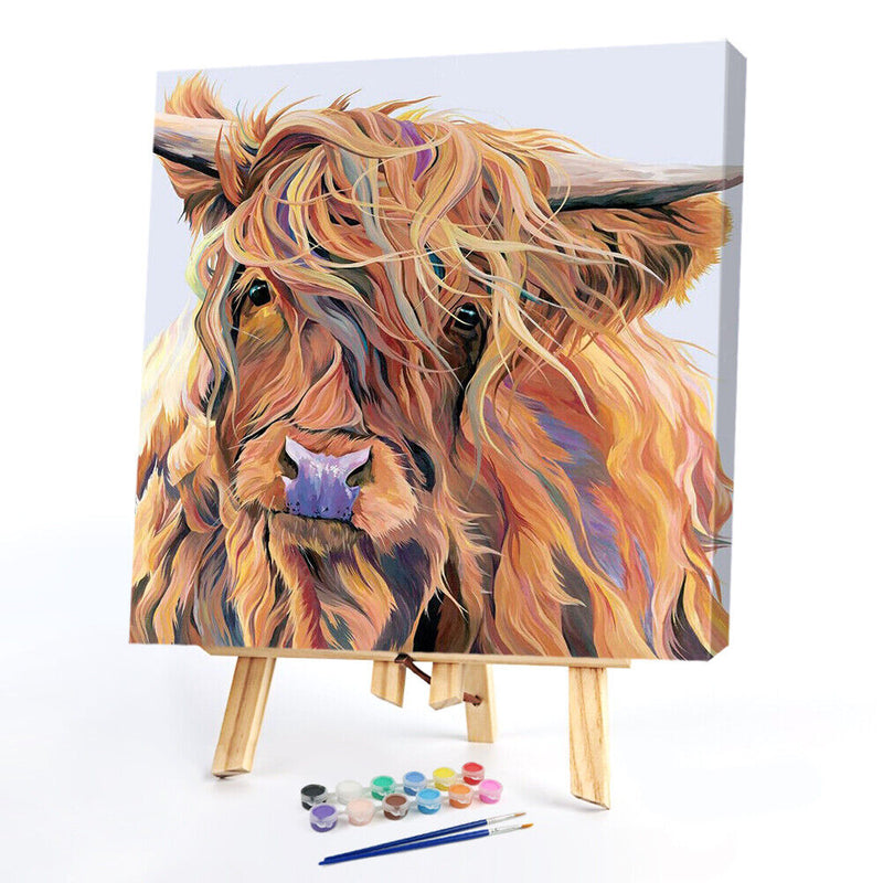 Hand Painted on Canvas DIY Color Cattle Oil Paint By Numbers Drawing Kit Ar