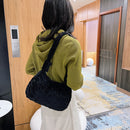 Women Plush Fur Flower Pattern Shoulder Bag Winter Small Armpit Bag (E)