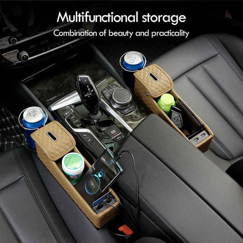 Universal Vehicle Car Seat Crevice Organizer Dual USB Phone Holder Charger