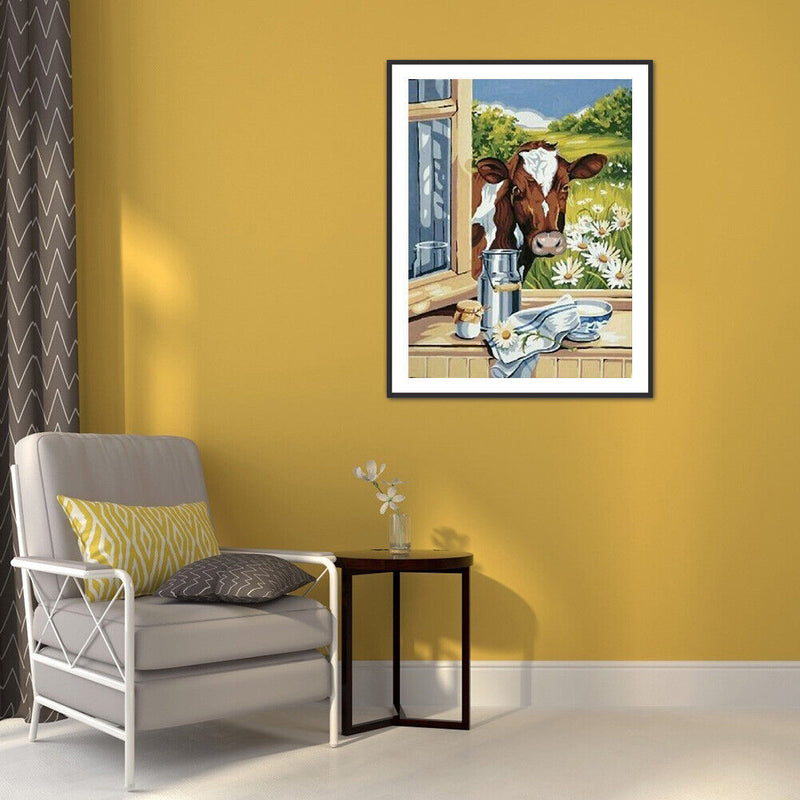 DIY Diamond Painting Window Cow Full Round Drill Mosaic Art Picture Decor Gift