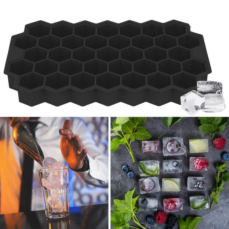 37 Grids Silicone Honeycomb Ice Cube Tray with Lid DIY Ice Cube Mold Black Newly