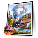 5D DIY Full Drill Round Shape Train Scene Rhinestone Diamond Drawing Home Decor
