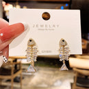 Women Elegant Dangle Zircon Drop Ear Stud Rhinestone Ear Clip Fish Earrings