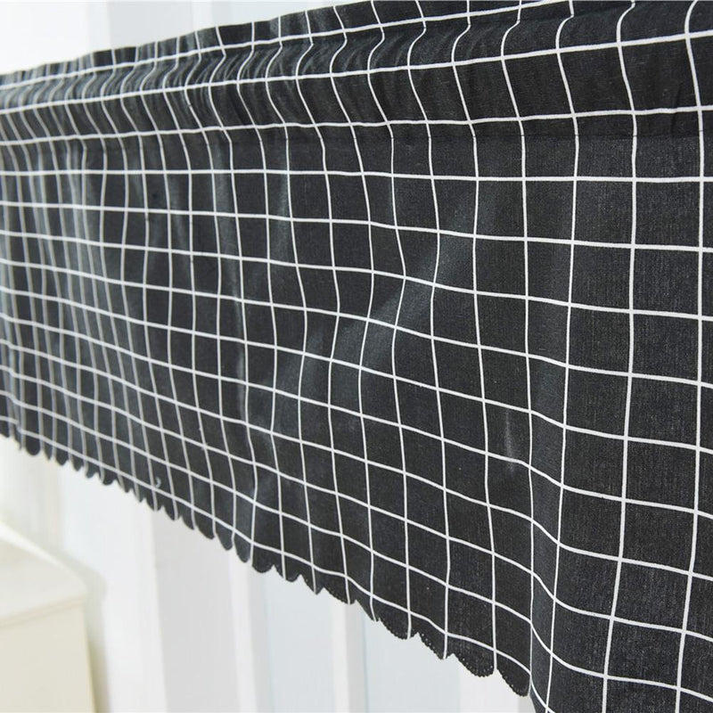 Roman Blackout Windows Half-Curtains Kitchen Short Valance (Black Plaid)