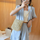 Flower Straw Shoulder Bag Women Beach Woven Crossbody Purse Handbag (Beige)
