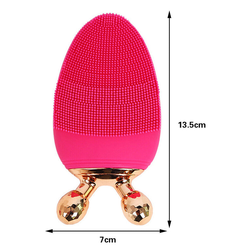2 in 1 Facial Cleansing Brush Ultrasonic Vibration Cleaning Massager (Red)