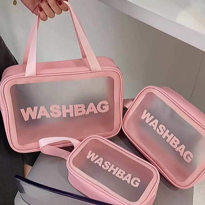 Multifunction Womens Cosmetic Wash Bag PVC Waterproof Bag (Pink Large)
