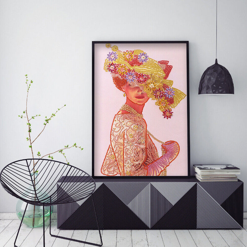 Special Shaped 5D Lady with Bowler Hat Kit DIY Diamond Painting (Y150) Newly