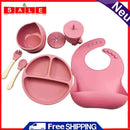 6pcs Silicone Baby Feeding Anti Brief Plates for Food Kids Tableware (Dark Red)
