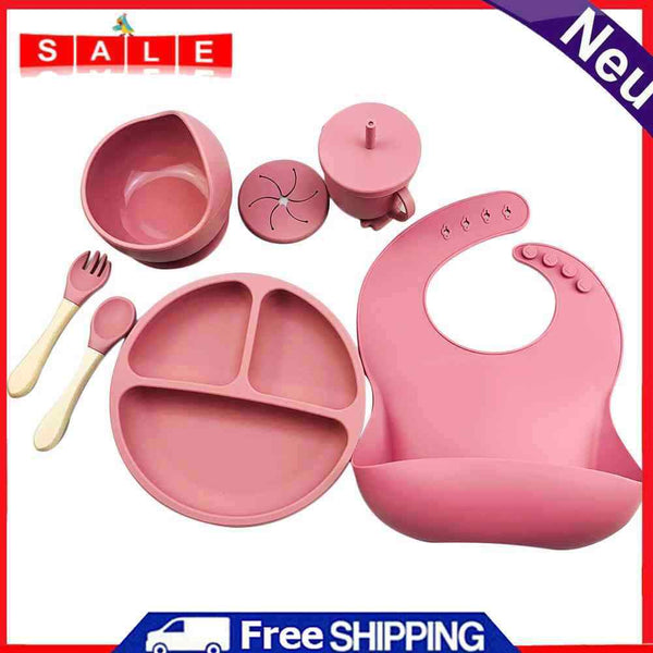 6pcs Silicone Baby Feeding Anti Brief Plates for Food Kids Tableware (Dark Red)