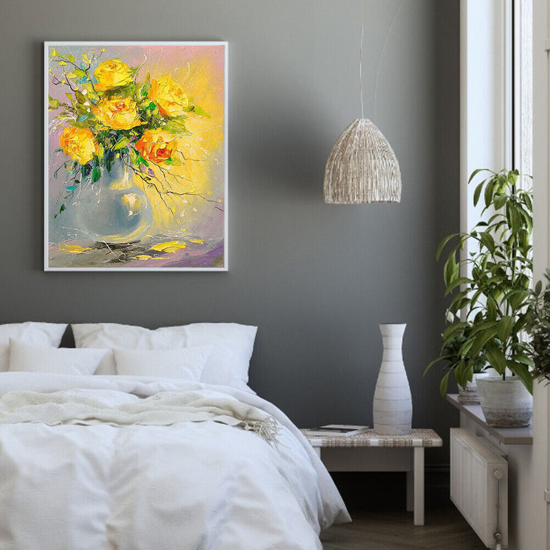 Oil Paint By Numbers Flowers in Vase on Canvas Digital Paint Wall Art Handicraft