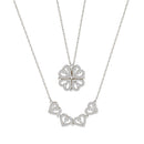 Women Long Necklace Heart Shaped & Four Leaf Grass Convertible Pendant Neckla