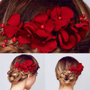 Jewelry Crystal Hair Combs Red Flower Hair Pin  Bridal Clips Bridesmaid Tiara