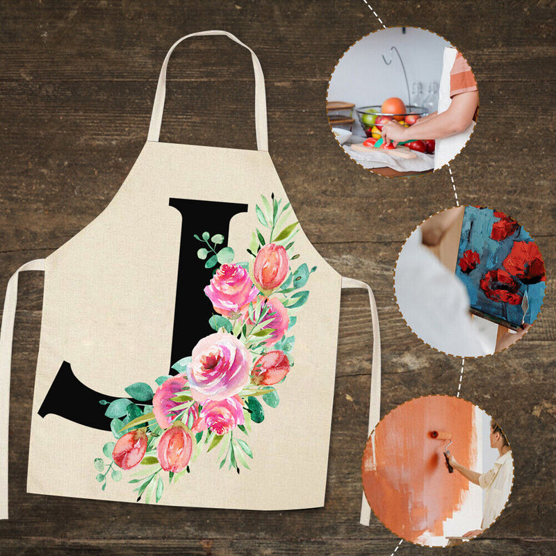 Flower J Printed Linen Apron Waterproof Cooking Bibs Pinafore (82x68cm)