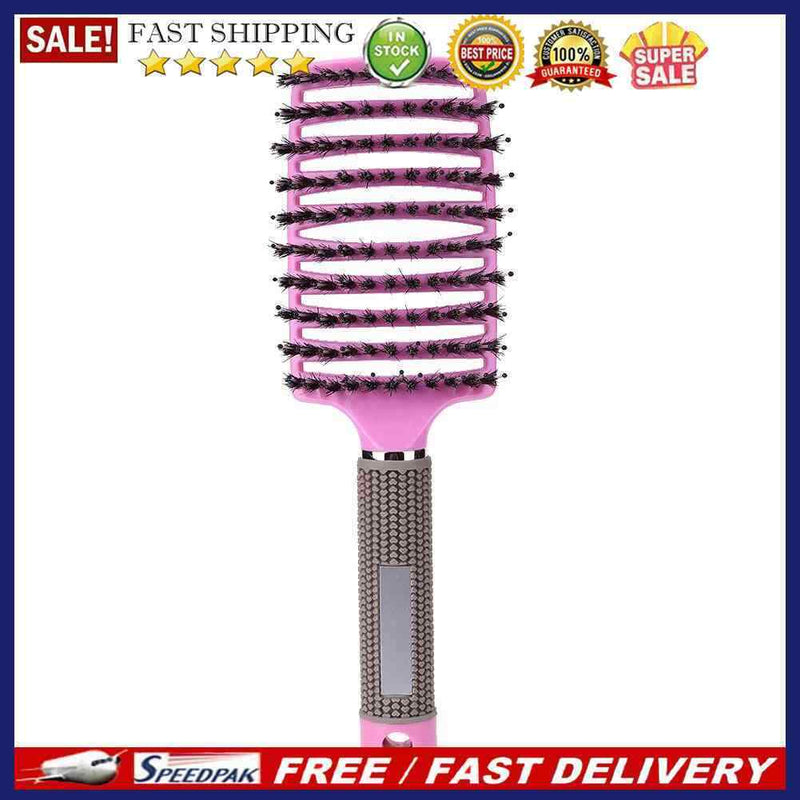 Scalp Massage Bristle Hair Comb Curly Straight Anti Static Hairbrush (Pink)