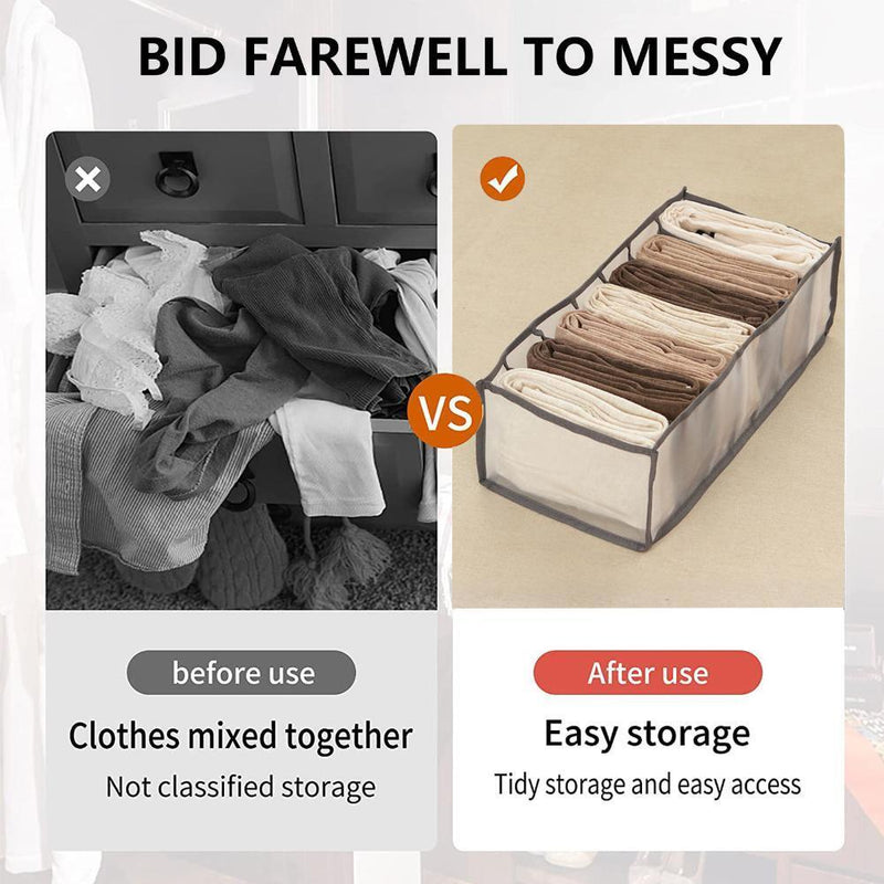 Cloth Drawer Organizer - 7-Grid Pants Storage Dividers for Jeans (Grey L)