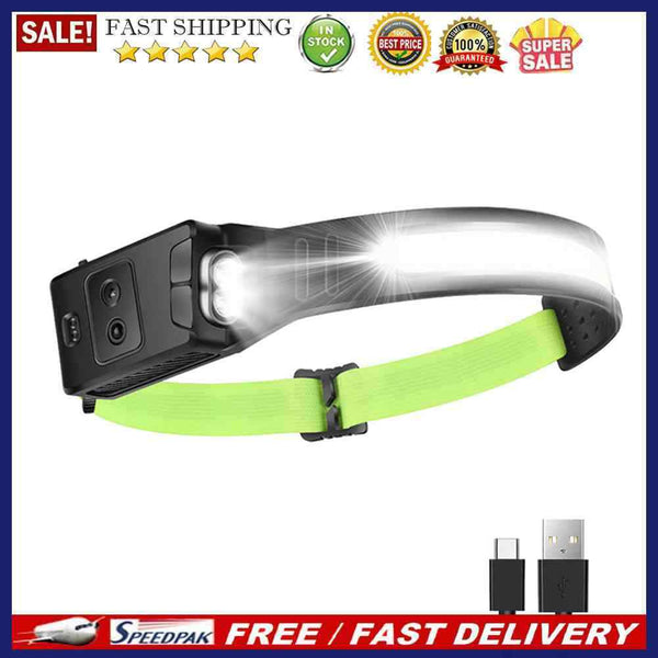 COB LED Headlamp Sensor Headlight with Built-in Battery Camping Flashlight