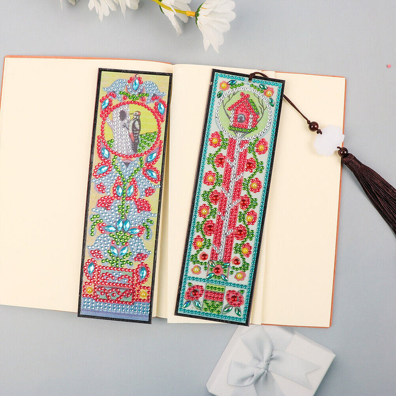 2pcs Special Shaped Drill Diamond Leather Tassel Bookmark DIY Art (SQ05) Newly