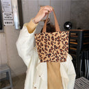 Corduroy Bento Handbag Women Animal Lunch Storage Bag (Apricot Leopard)
