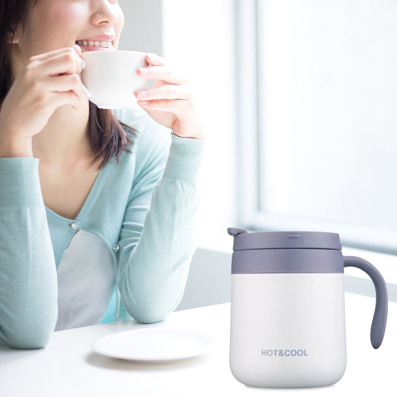 350ml Stainless Steel Vacuum Flask Handle Lid Portable Water Cup (White)