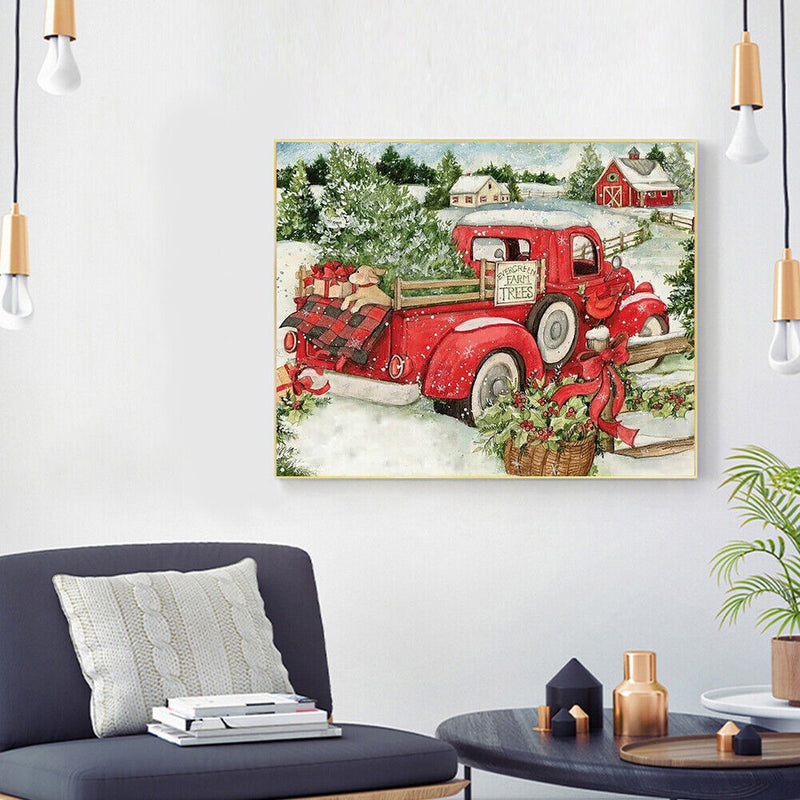 Frameless Oil Paint By Numbers Snow Cars DIY Canvas Picture Craft Kits