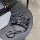 Ladies Pleated Pure Color Shoulder Underarm Bag Retro Women PU Small Handbags