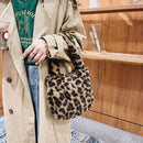 Retro Flower Leopard Print Plush Small Shoulder Bag Women Winter Messenger Bags