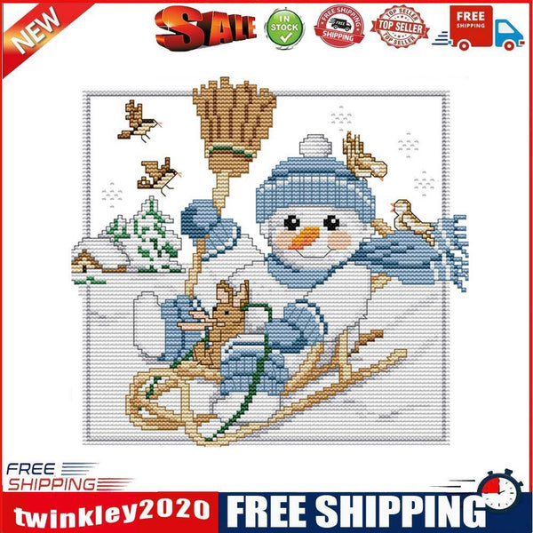 Partial Cross Stitch 11CT Sleigh Snowman Counted Embroidery DIY Needlework