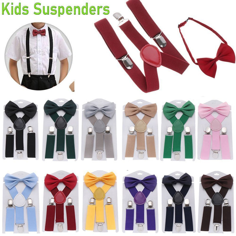 Dress Hair Bow Set Kids Suspenders Printed Bow Tie Cow Tie Belts Elastic Braces