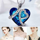 I Love You Forever Heart Pendant Necklace Crystals Elegant Blue He R3P5 I9K2