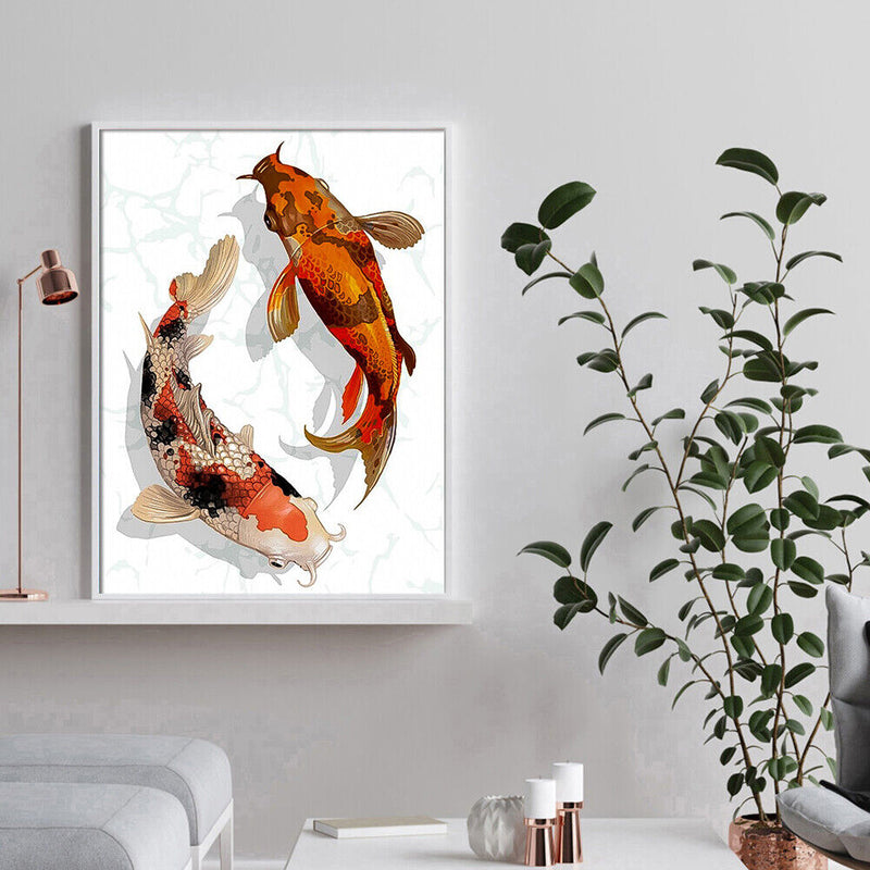 Koi 5D DIY Full Round Drill Diamond Painting Rhinestones Mosaic Handwork 30x40cm