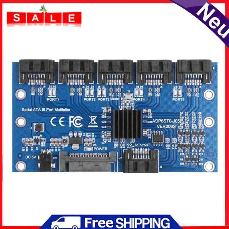 1 to 5 Port SATA Adapter Card SATA 3.0 6Gbps PM Expansion Card Multiplier Riser