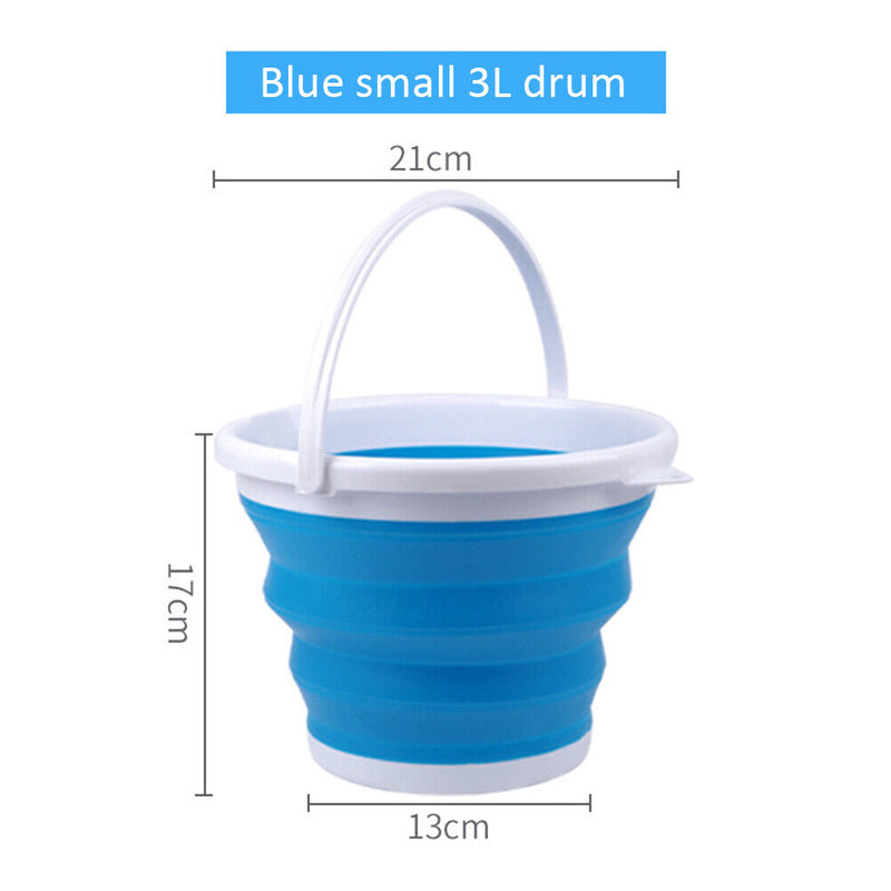Collapsible Bucket Portable Outdoor Fishing Car Washing Basin (Blue 3L) Newly