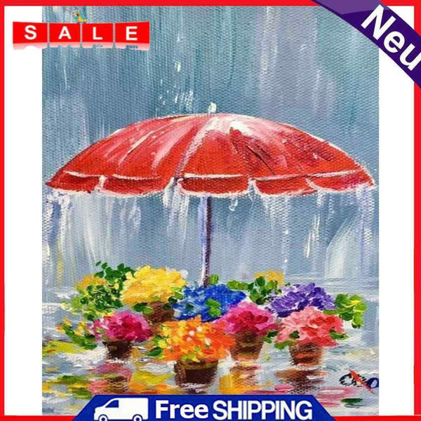 Umbrella Flower Oil Paint by Number Hand Painted Frameless Picture Home Ornament