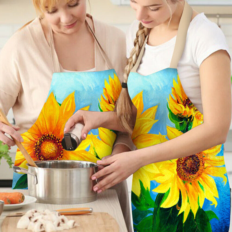 #A Sunflower Linen Kitchen Apron Household Waterproof Cooking Bibs for Men Women