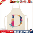 Flower D Print Linen Apron Simple Waterproof Kitchen Cooking Bib (68x55cm)