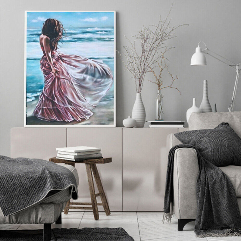 Beach Girl Back Oil Paint By Numbers DIY Canvas Wall Picture Craft Home Dec