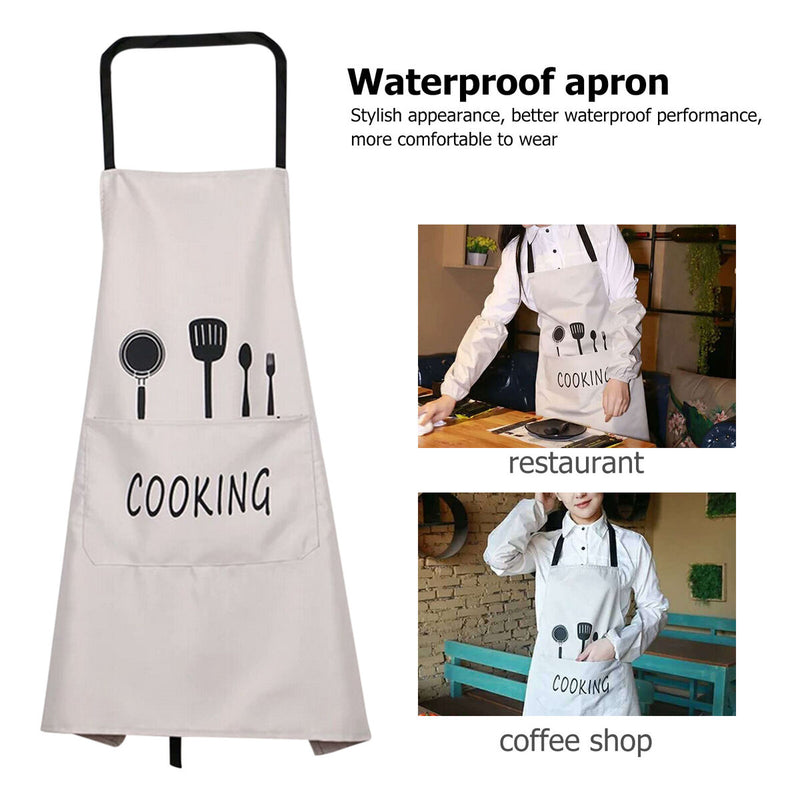 Kitchen Apron Waterproof Oil-Proof Cooking Chef Aprons with Pocket (White) Newly