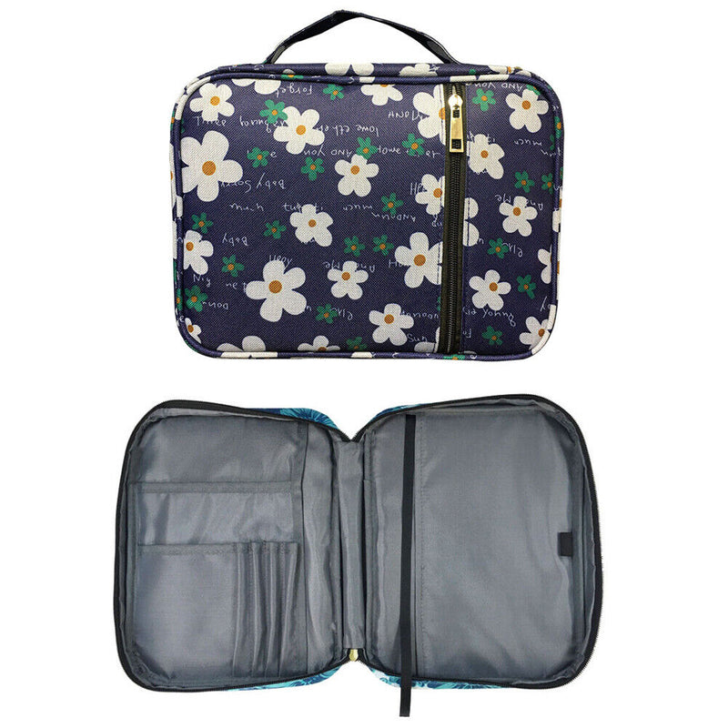 Floral Print Oxford Cloth Bible Cover Zipper Travel Waterproof Makeup Organizer