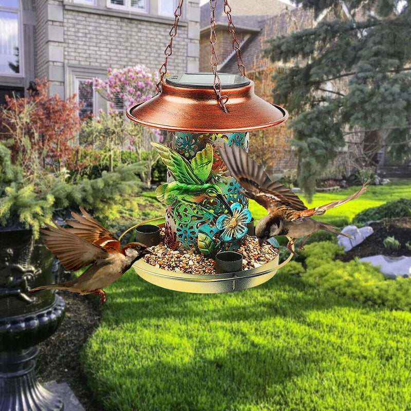 Metal Bird Feeders Outdoor Hanging Solar Lawn Lantern Light Garden Decor