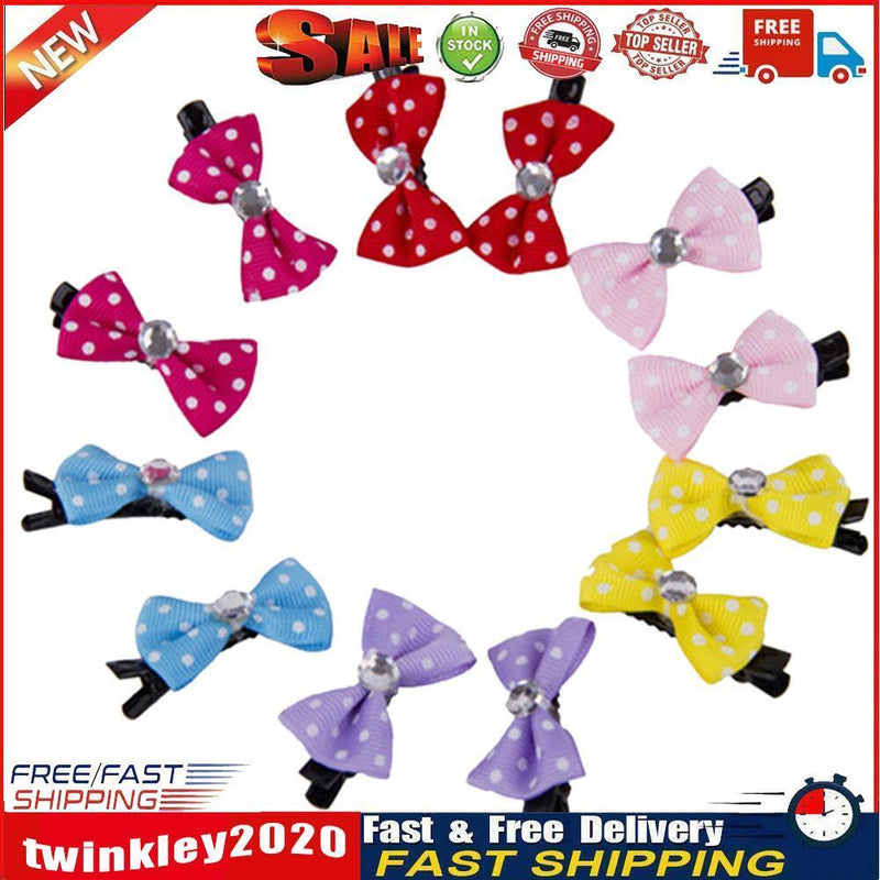 10pcs Pet Cat Dot Grooming Hairpin Mixed Ribbon Hair Bow Dog Rubber Newly
