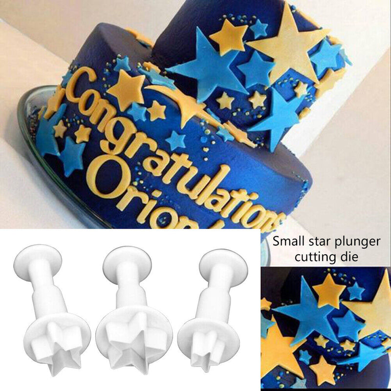 3pcs Silicone Star Plunger Fondant Mold Biscuit Cookies Cutter Cake Decor